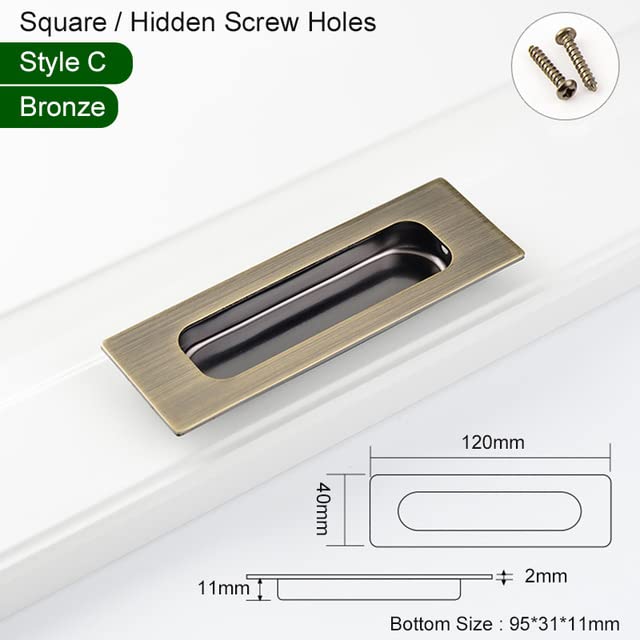 MiJunHD Recessed Flush Door Handles Stainless Steel Cabinet & Furniture Door Pulls Bronze 120 * 40mm Rectangle-Hidden Holes Rectangle Handles/Pulls for Interior & Closet Doors - Image 2