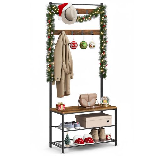 VASAGLE Coat Rack, Hall Tree with Shoe Storage Bench, Entryway