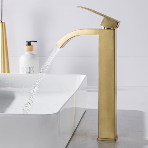 BAITUJIE Wasserhahn Bad Hoch, Gebürstetes Gold Waschtischarmatur Hoch...