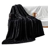 Exclusivo Mezcla Plush Fuzzy Large Fleece Throw Blanket ( 50' x 70', Black)- Soft, Warm& Lightweight