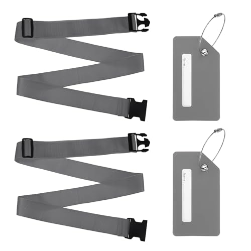 Image of M METERXITY 2-Sets Luggage Straps TSA Approved, Travel Straps for Luggage Suitcase Tags Set, Adjustable Suitcase Belt [Gray]