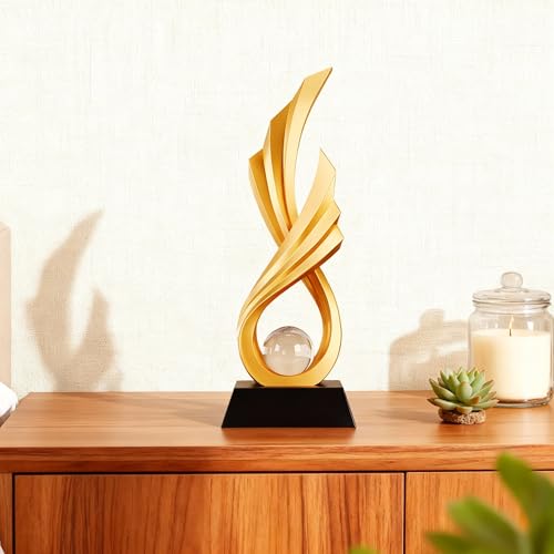 Estatua Abstracta Moderna en Resina Dorada con Esfera de Vidrio miniatura 6