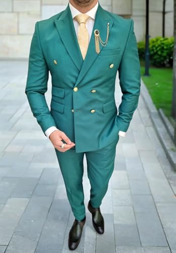Men's Double Breasted 2 Piece Suits Slim Fit Blazer Jacket Pant for Wedding Party Tuxedo2