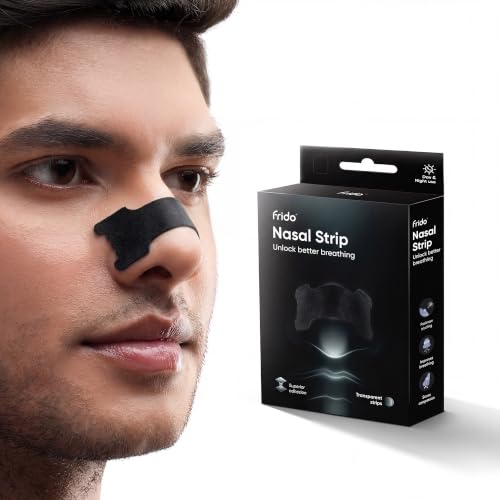 Image of Frido Nasal Strips Pro for Easier Breathing, Better Sleep, Drug-Free Congestion Relief & Reduced Snoring, Sweat-Resistant Black Non-Woven Nose Strips with Superior Adhesion, Pack of 30