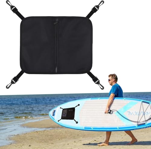 FLOWERUN Borsa Portaoggetti per Tavola da Surf, Sacca da Ponte con Cerniera, Design A Rete con Grande Capacità, Ideale per Surf SUP Kayak Accessori Outdoor (Nero)