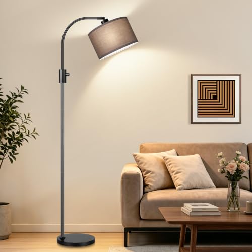 Image of Nintiue Dimmable Black Floor Lamp, 1200 Lumens LED Edison Bulb Included, Arc Gold Floor Lamps for Living Room Modern Standing Lamp with Khaki Shade