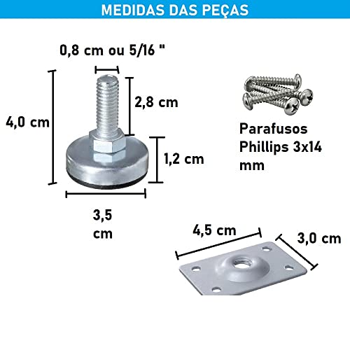 Sapata Pé Nivelador 5/16 para móveis com chapa e parafuso