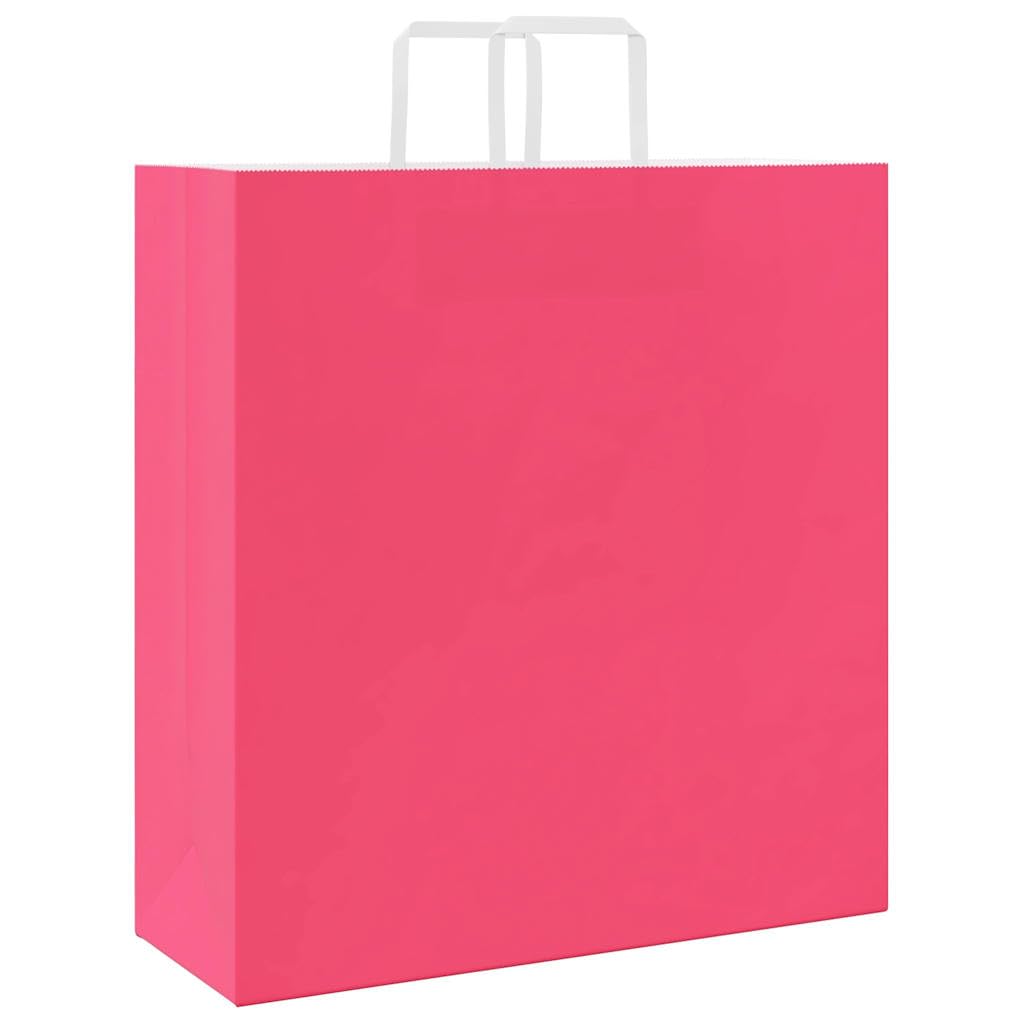 Różowe torby papierowe kraft 250 szt. z uchwytami linowymi, 45 x 17 x 48 cm, torby na zakupy nadające się do recyklingu na prezenty, imprezy i zakupy