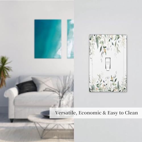 Decorative Switch Plate Covers Rustic Ink Green Eucalyptus Leaves Sage leaf 1 Gang Light Switch Cover Plate Single Toggle Wall Plate Outlet Covers Wall Plate Faceplate for Bedroom Decor