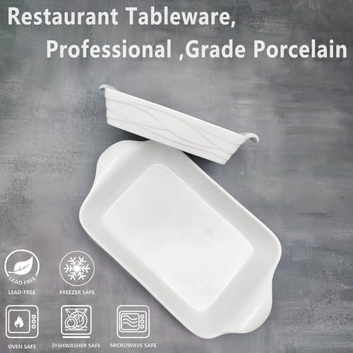 8" x 5" Baking Dish, Lasagna Pan, Rectangular Baking Pan 18 oz, Ceramic Baking Dish with Handles(9.8 IN) For Casserole, Lasagna, Gratin, Broiling, Roasting, and Baking, White