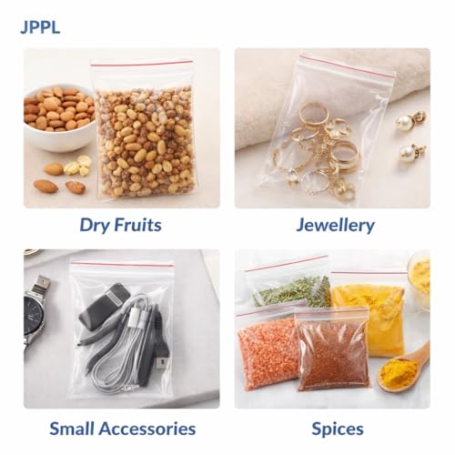 Image of Zip Lock Clear Plastic Storage Bags| Resealable Clear Plastic Bags| Durable and Leak-Proof |Square Pouches with Press Seal Apply To Kitchen Storage and Jewellery Packaging-8 * 12-100Pack