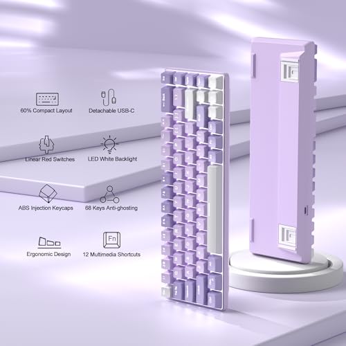 Image of MageGee Portable 60% Mechanical Gaming Keyboard, MK-Box LED White Backlit Compact 68 Keys Mini Wired Office Keyboard with Red Switch for Windows Laptop PC Mac - Violets