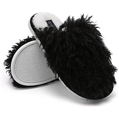 Seranoma Jenna Womens Ladies Fuzzy Flat Comfort Fur Thermal Indoor Outdoor Slide Home Slippers Black Cover