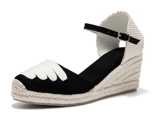 Image of Womens Espadrille Wedge Sandals Closed Toe Platform Lace Up Ankle Strap Slingback Summer Dress Shoes