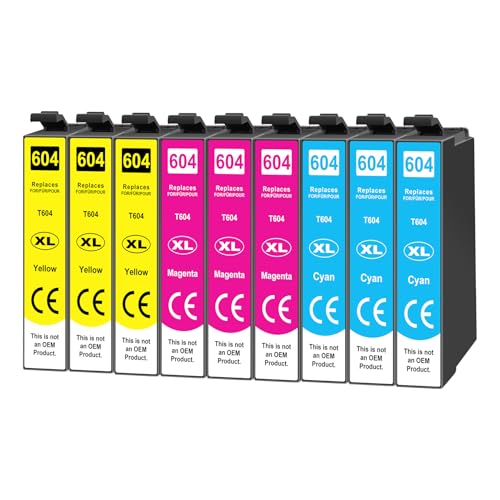 9X 604XL Cartuchos de Color Compatible para Epson 604XL 604 XL Cian Mangenta Amarillo para Epson Expression Home XP-3200 XP-3205 XP-4200 XP-4205 XP-2200 XP-2205, Workforce WF-2910 WF-2930 WF-2950
