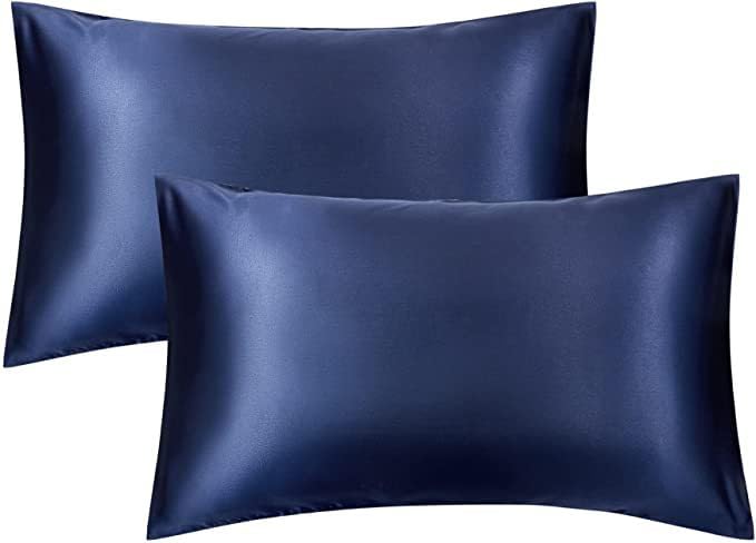 Image of Luxury 2 Pack Zippered Satin Pillowcaes, Luxury and Silky Soft Travel Zip Pillow Cases (Standard, Navy)