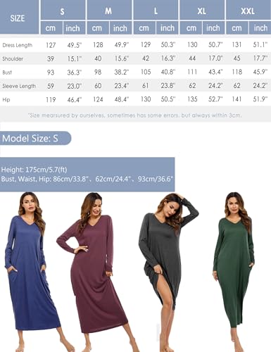 Sykooria-Camison-Mujer-Algodon-Camisones-Largo-Ropa-de-Dormir-Ropa-de-Salon-Casual-Camison-Holgado-con-Bolsillos-S-XXL