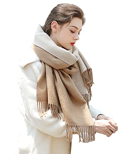 MOWEN Kaschmir Schal Frauen übergroße Pashmina Große Warme Schals Wraps 2-Ton Solid Color für Herbst Winter 70X200cm