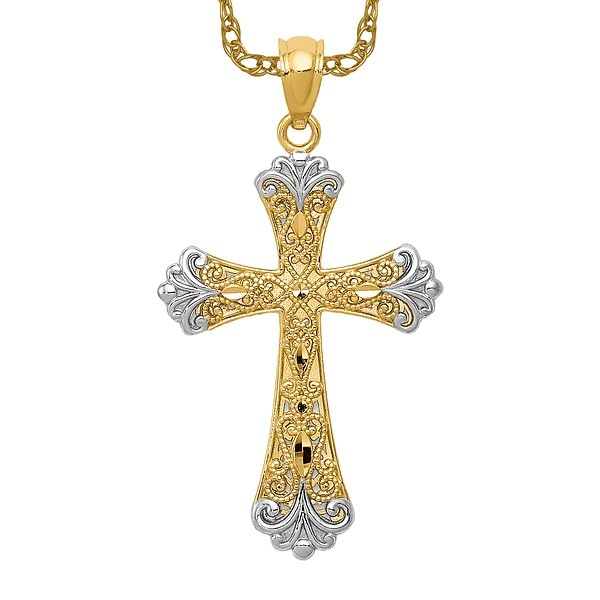 IceCarats 14K Solid Yellow Gold Reversible Holy Cross Necklace Religious Chain Pendant Jesus Christ Charm