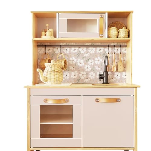 Mica-Mica Lámina adhesiva para cocina de juguete IKEA DUKTIG, diseño de flores de primavera (gris topo claro)