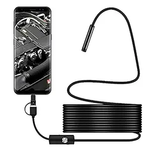 Asleesha 5.5mm 7mm Endoscope Camera Flexible IP67 Waterproof Inspection 6 LED Borescope Camera 2M Cable for Android, PC & Notebook (Install APP USB Camera)