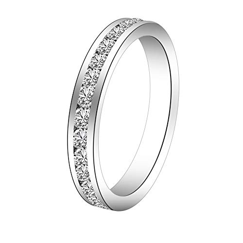Bosvision AZML Runde Brillant Ewigkeitsring/Band Ringe 3mm mit Swarovski Kristall Monatsstein