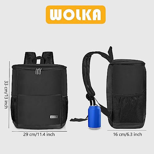 Wolka Insulated Cooler Backpack Outdoor - Leak Proof Backpack Cooler 30 Cans, Waterproof Lightweight Cooler Bag For 12H Hot/Cold Retention - Portable Soft Cooler For Travel, Camping, Beach -Black #TOP5