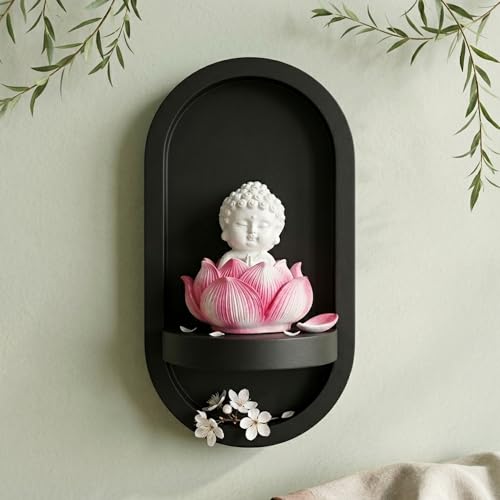 Image of eCraftIndia White Lord Buddha Idol in Pink Lotus Base | Baby Buddha Statue for Car Dashboard Office Home Decor | Gift for Diwali Housewarming Birthday
