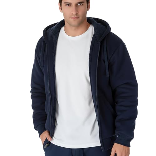 Image of MINANUO Zip Up Hoodie Men Warm Heavyweight Sherpa Lined Fleece Hoody Jacket Winter Coats