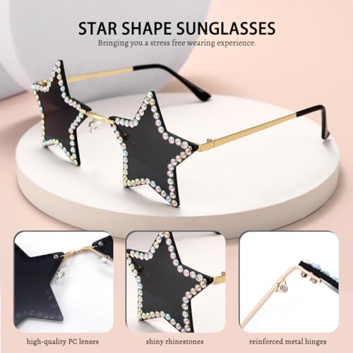 Woeoe Star Shape Sunglasses Rhinestone Rimless Sun Glasses for Women4