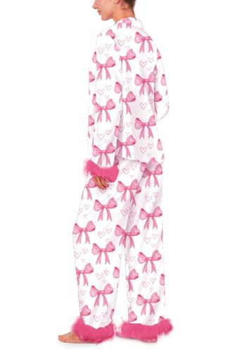 Mommy and Me Valentin's Day Feather Pajamas Set Heart Print Matching Valentin Pjs for Women Girls3