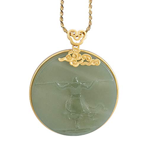 Collier en Argent 925 et Pendentif Grand Sage Égal au Ciel en Jade de Hetan