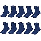 Boys Crew Socks Seamless Girls School Uniform Dress Socks Kids Breathable Cotton Quarter Sock 8-12 Years Kids Youth 10 Pairs (Navy, L)