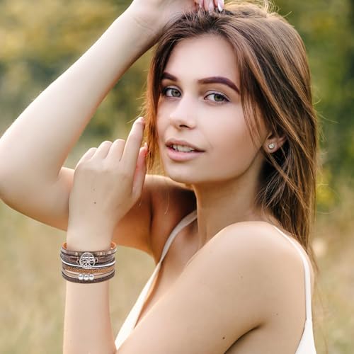 2pcs Leather Bracelets for Women Tree of Life Multi-Layer Wraps Bracelet Boho Leopard Multi-Layer Braided Cuff Bracelet Fashion Stackable Wrist Bracelet Valentine's Day Mother's Day Present4