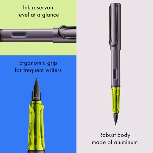 Image of Lamy AL-star Aubergine Fountain Pen with Polished Steel Nib in Line Width F | Lamy Fountain pen with ergonomic grip - lightweight aluminium housing - incl. LAMY T 10 blue ink cartridge - right handed