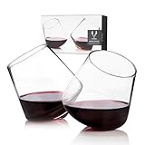 Viski Rolling Crystal Wine Glasses Set of 2, Premium Stemless Wine Glasses, for Wedding, Christmas, Birthday, or Housewarming Gift, Wine Glass Set, 12oz