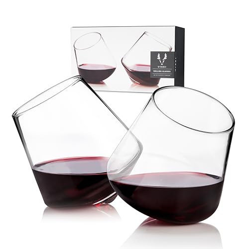 Viski Rolling Crystal Wine Glasses, Modern Wine Tumblers, Elegant Drinking Glasses for Red and White Wines, Wedding Gifts, Holiday Celebration, Birthday Party, Home Bar, Glassware Set of 2, 12 oz