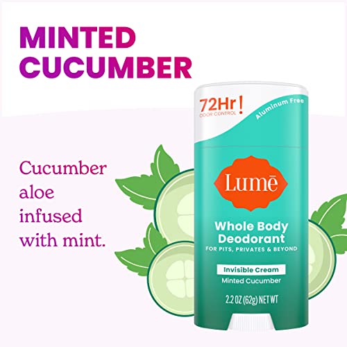 Image of Lume Whole Body Deodorant - Invisible Cream Stick - 72 Hour Odor Control - Aluminum Free, Baking Soda Free, Skin Safe - 2.2 Ounce (Pack of 2) (Minted Cucumber)