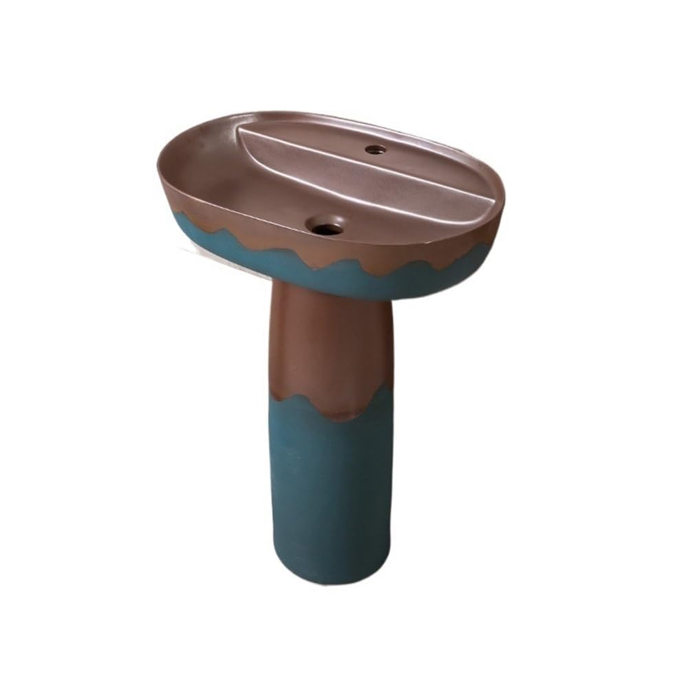 Free-Standing Ceramic Pedestal Sink Floor-Standing Wash Basin with Faucet and Drain Kit Lavatory Column