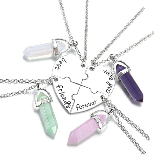 WHISURN Best Friend Necklace for 4 Healing Crystal Matching Heart Pendant Necklace Friendship...