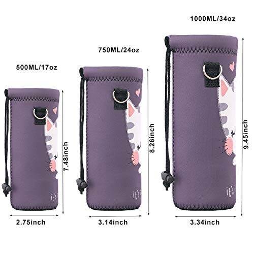 Image of RICHEN Neoprene Water Bottle Carrier Bag with Adjustable Shoulder Strap,Insulated Water Bottle Cover for Stainless Steel /Glass /Plastic Bottles