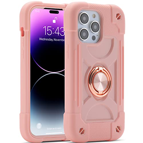 Image of MARKILL Compatible with iPhone with Built-in 360Rotating Ring Stand, Military Grade Drop Protection Full Body Rugged Heavy Duty Case Durable Cover (Pink, iPhone 14 Pro Max 6.7 inch)