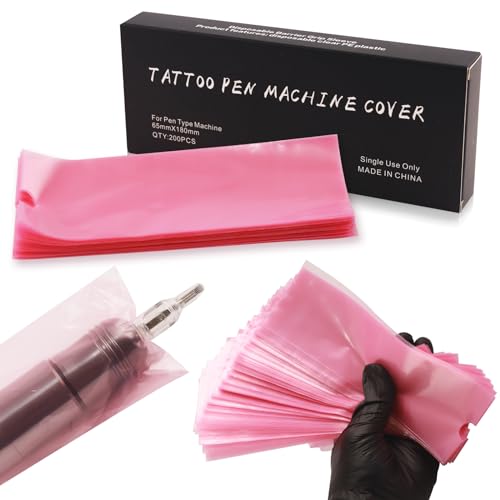 Rayyl 200PCS Disposable Tattoo Pen Bags - Pink Tattoo Pen Covers, 200pcs (Pink), 200pcs pink pen bags