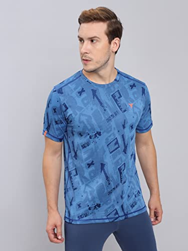 Image of TECHNOSPORT Men Polyester Regular Fit Half Sleeve Jacquard T-Shirt with Double Cool, Quick Dry & Anti Microbial for Sports, Running & Casual Use