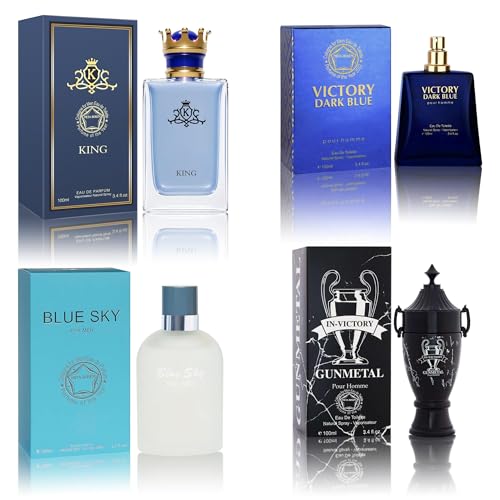 Cologne for Men Set (100ml x 4PCS Variety Pack), VDBlue, bluesky4m, InvictGun, King4m, Long Lasting Perfume for Men All Day Use