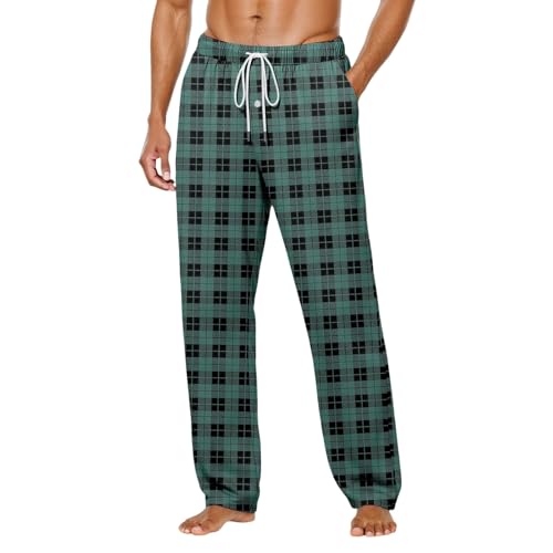 Men's Casual Drawstring Plaid Pajamas Pant Elastic Waist Open Bottoms Lounge Sweatpant Straight Leg Pjs Trousers with Pockets