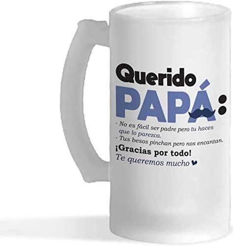 Jarra de Cerveza Querido Papá DIA DEL PADRE - Jarra cerámica o cristal glaseado 650 ml - Frase divertida Regalo Sorpresa DIA DEL PADRE o Cumpleaños (cristal glaseado) Cover