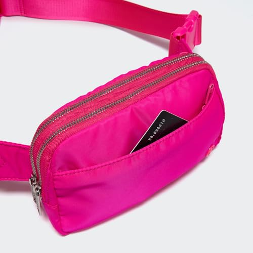 Image of Pander Everywhere Belt Bag for Women, 5 Zipper Pockets Nylon Crossbody Fanny Pack Purse (Sonic Pink).