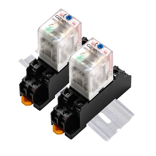 IGOYE 2PCS Electromagnetic Power Relay 8-Pin DC 24V 10Amp DPDT Relay LED Indicator GR5-Y2CLGT with Socket Base and DIN Rail