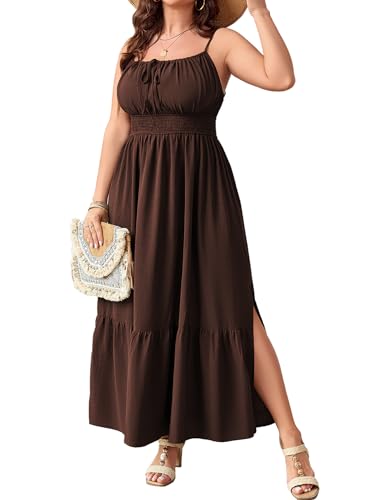 Image of SCOMCHIC Plus Size Summer Boho Dresses Spaghetti Strap Sleeveless Casual Sundress Smocked Flowy Slit Beach Maxi Dress